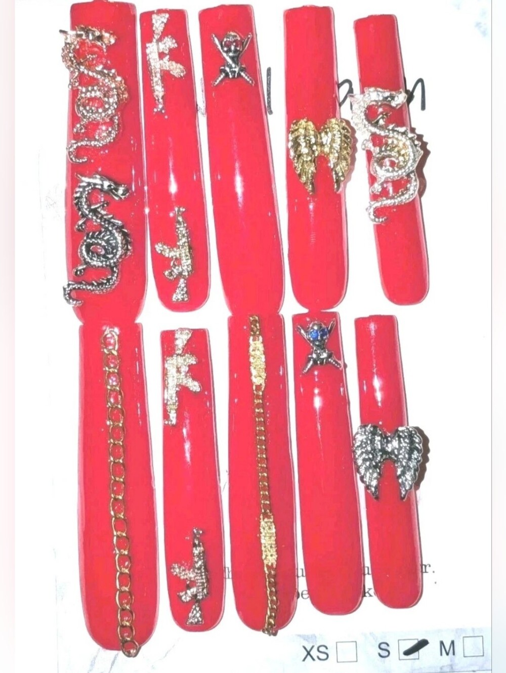 Hand crafted custom 10pc 3xl acrylic press on nails